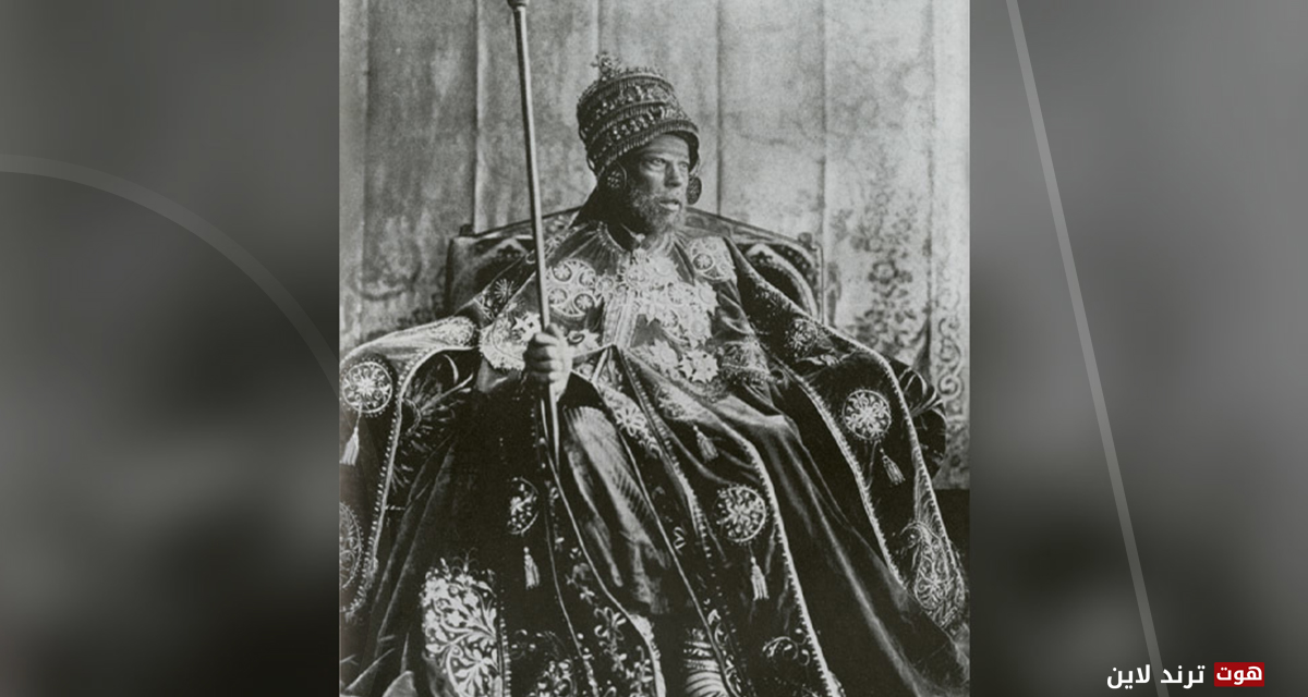 Emperor Menelik II photographed on the throne in coronation garb. © Wikipedia